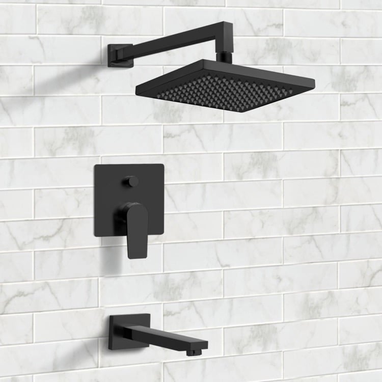 Remer TSF41 Matte Black Tub and Shower Faucet Sets with 8 Inch Rain Shower Head
